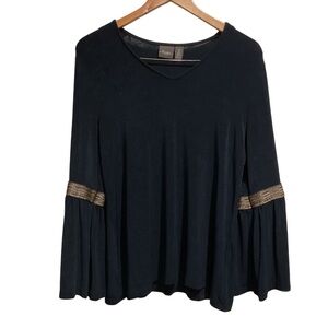 Chico’s Travelers‎ Braided Sleeve Top Blue Bell Sleeves